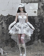 White Goth Lolita Fishtail Dress with Wasteland Distressed Details
