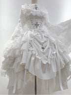 Goth Lolita Gothic Elegant White Dramatic Ruffled Lolita Gown Dress
