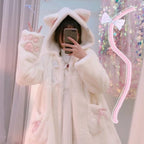 White Lolita Plush Thickened Japanese Small Autumn and Winter Cat Ears Cat Claws Cute Plush Coat