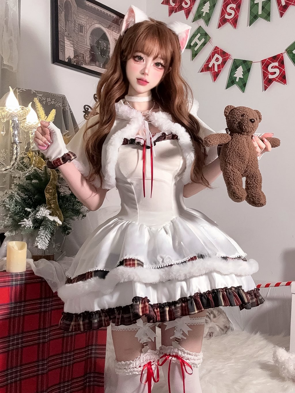 White Snow Princess Christmas Dress Autumn and Winter Atmospheric Clothing Lolita