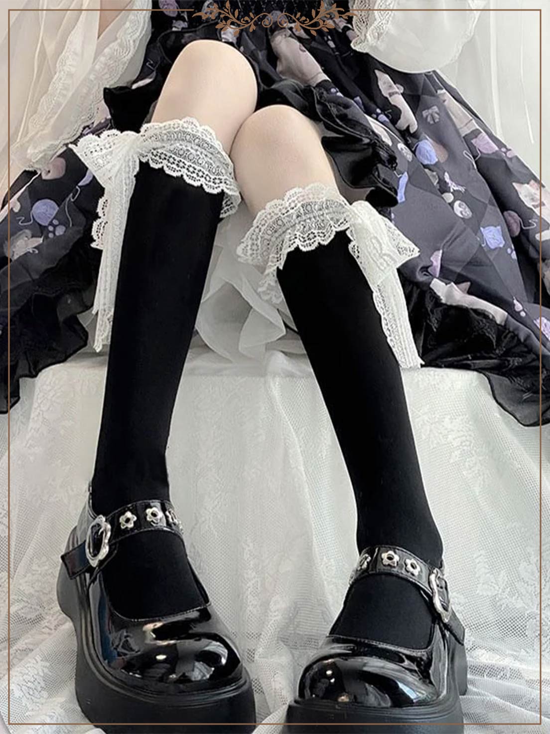 White Stockings Japanese Summer Thin Lace-Up Lace Under Knee Lolita Calf Socks Lolita Accessories